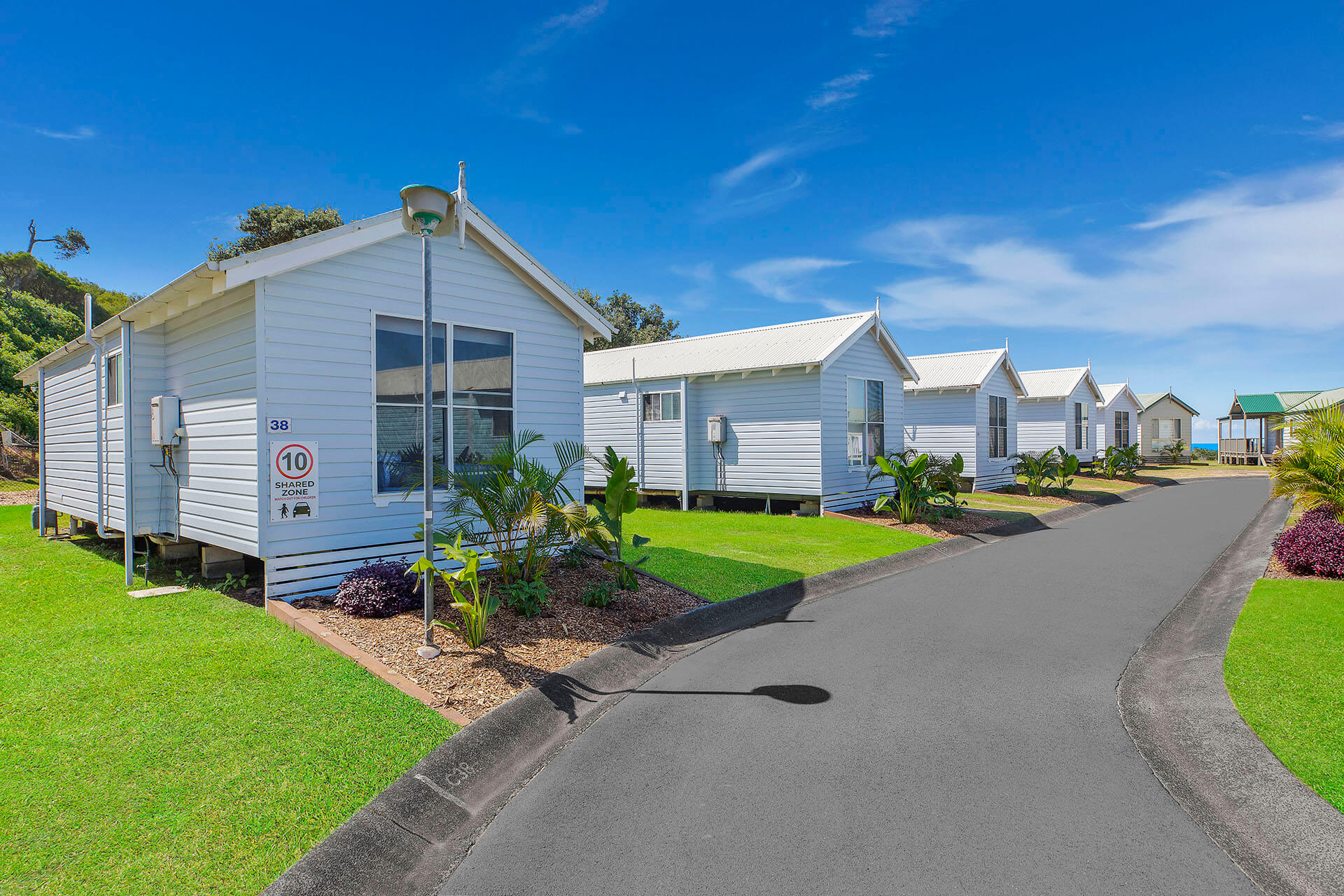 Small white cabins
